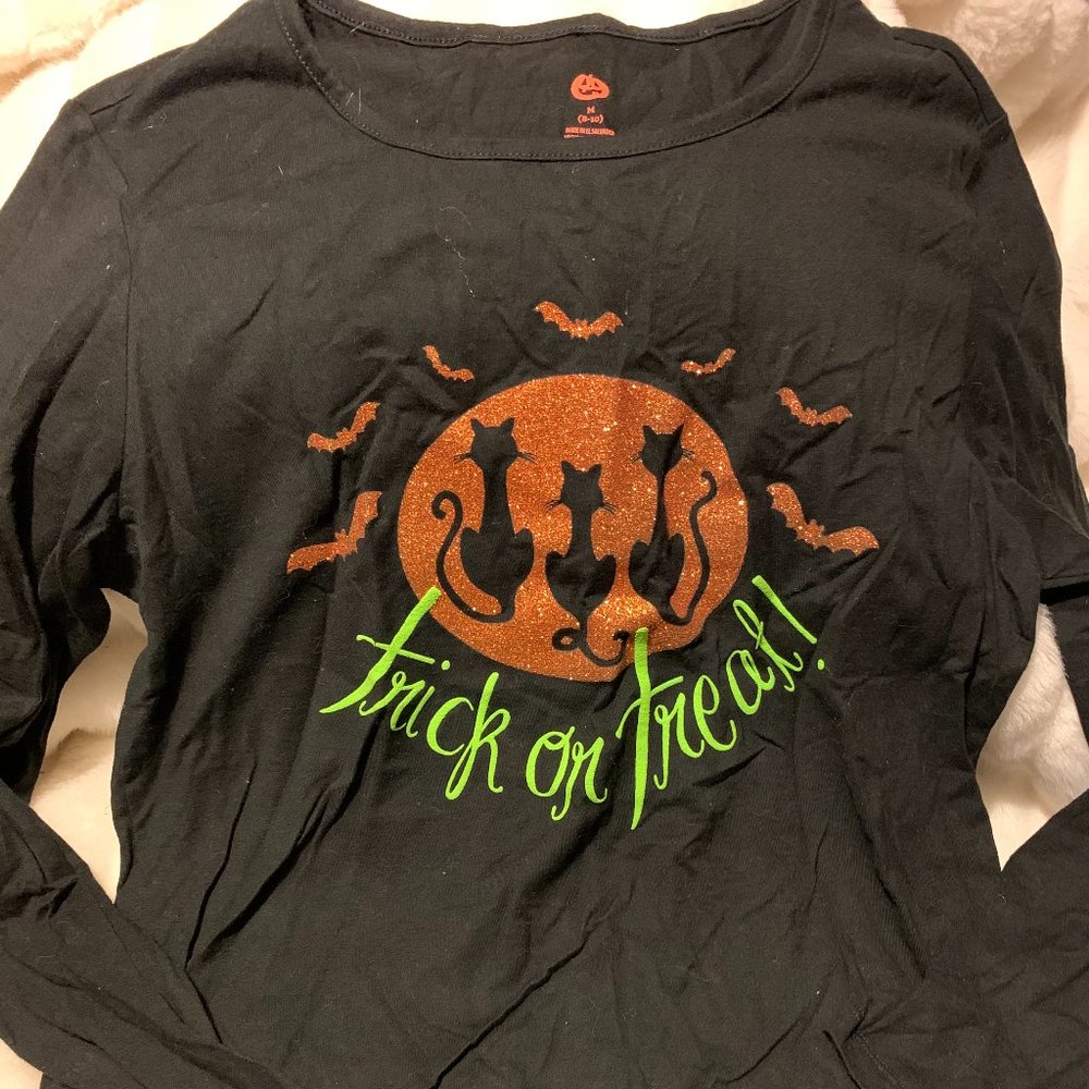 Faded Glory women's Halloween black cats trick or treat t-shirt M(8-10)